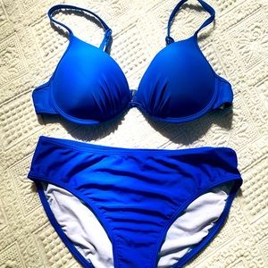 Gorgeous new cobalt blue bikini with push-up bra top, size medium.